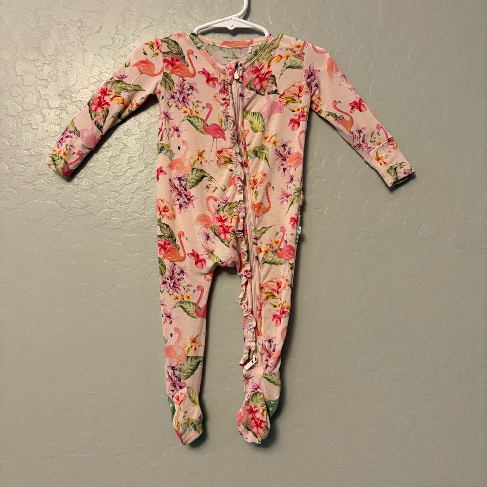 Posh Peanut Pink Flamingo Floral Footie One-Piece